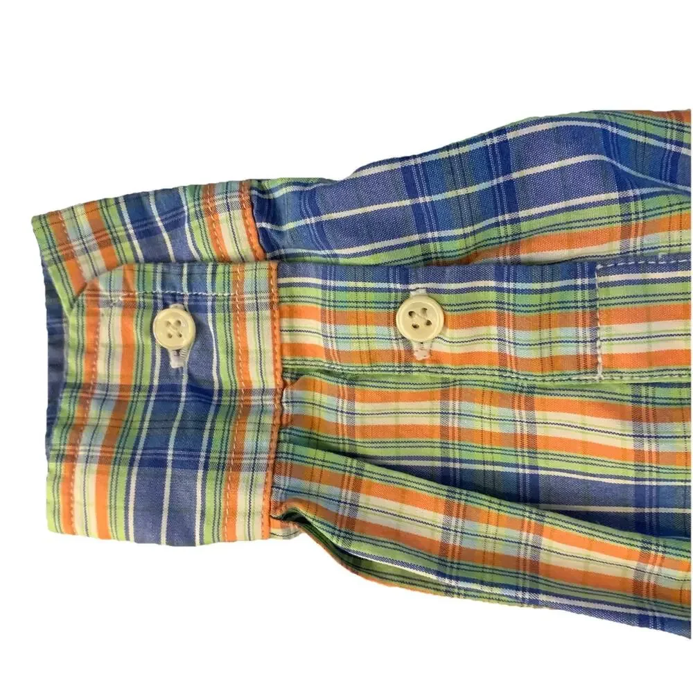 Ralph Lauren Long Sleeve Button Up Yellow Blue Orange Plaid Shirt Boy’s Size 4T